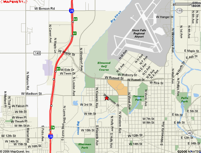Map showing location of Block Productions on 2200 west Burnside Steet Sioux Falls SD