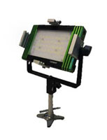 Black and green Lumapad with grid clamp as stand