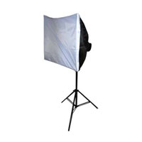 Black box style softlight with white cover on black stand